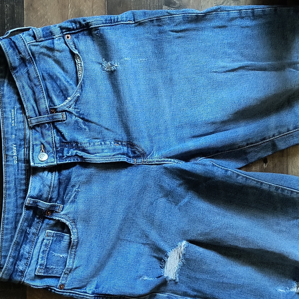Old Navy High Rise O.G. Loose Straight Leg Distressed Light Wash Jeans Sz 10 Wom - Picture 4 of 14